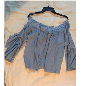 Blue and white stripped off the shoulder shirt